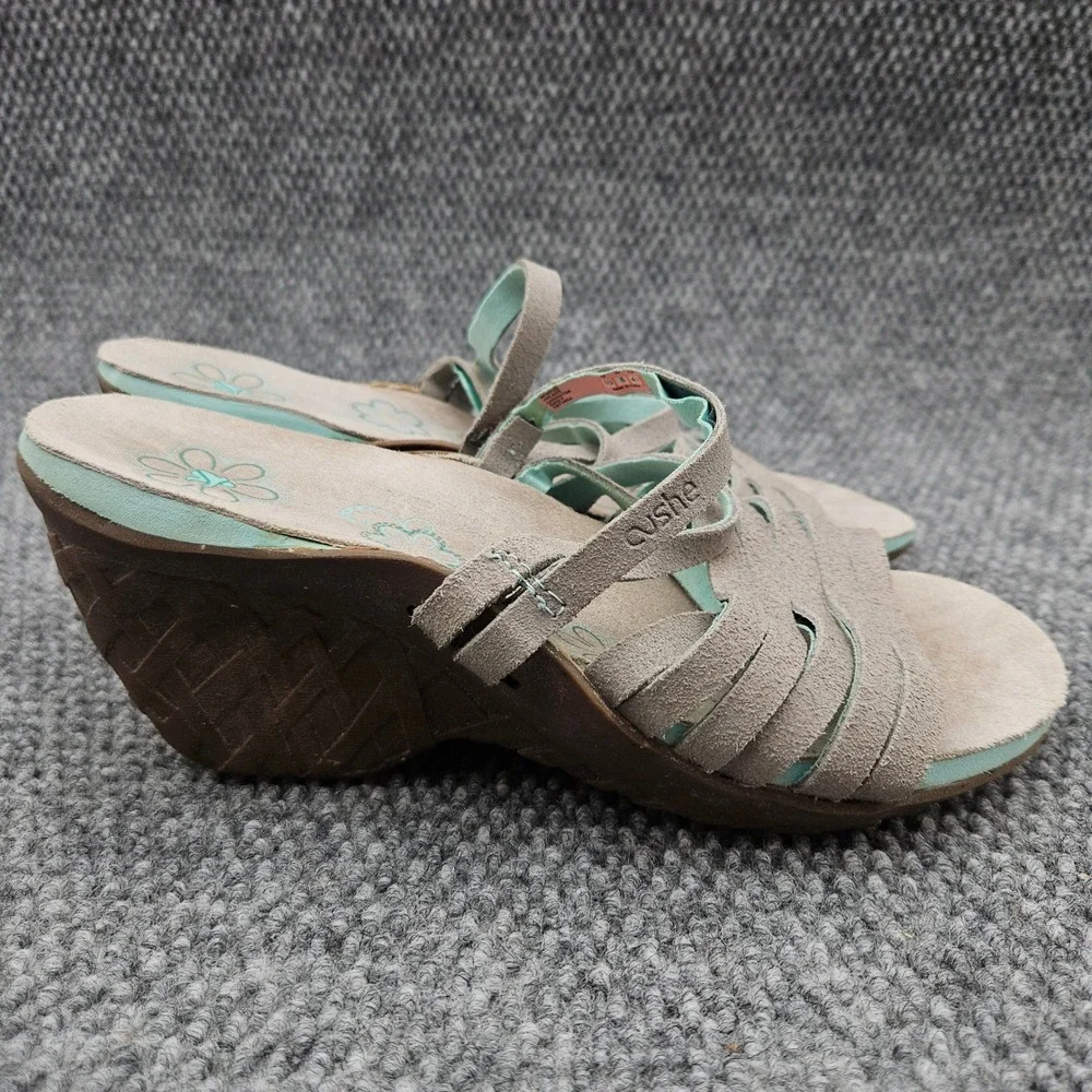 Cushe (Women's 10) Gray Sandals Weave Suede Strappy Wedge Comfort Boho Summer